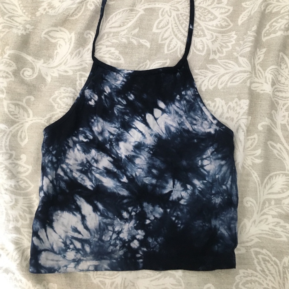 blue and white tie dye brandy melville halter top